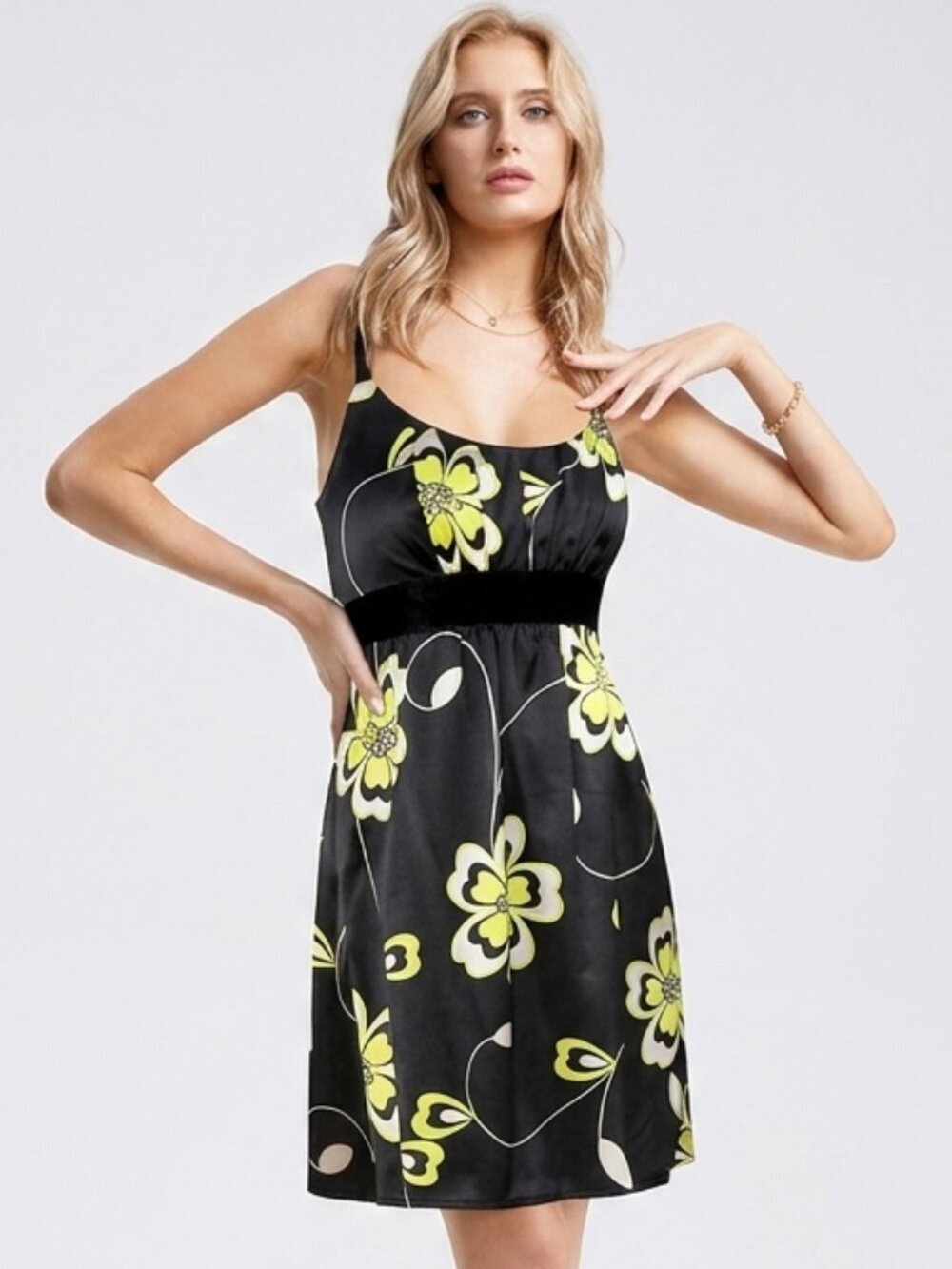 INC International Concepts Silk Black Floral Cross Back Mini Dress